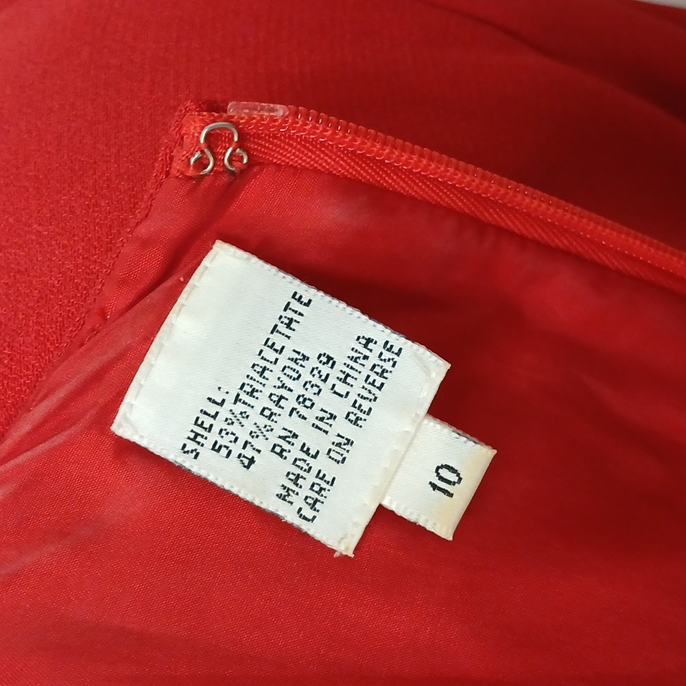 Vintage Nina Raynor Red Dress with Black Sequin and Bead Detail / Size 10 - Picture 7 of 10